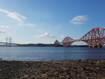 Suspension bridge over river