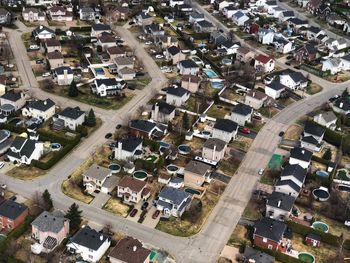 High angle view of buildings in city