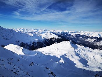 Scenic view of snowcapped mountains against sky