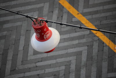 Low angle view of red lanterns hanging on building