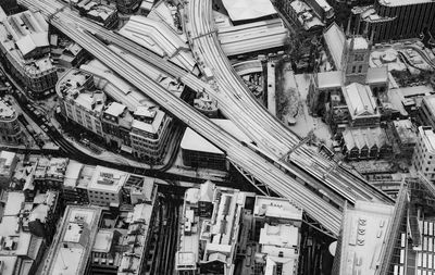 High angle view of street amidst buildings in city