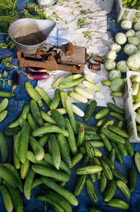 Cucumbers at the booth of a traditional market fruits