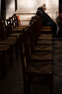 Empty chairs and tables in restaurant