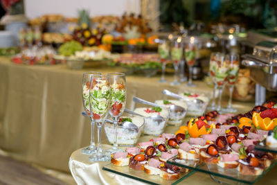Close-up of fruits in plate on table
