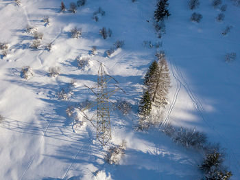 Scenic view of snow covered land against sky