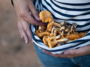 Midsection of person holding mushrooms