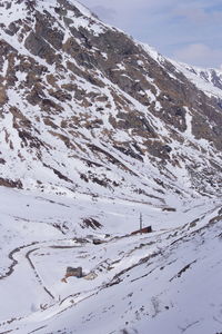 Aerial view of snow covered mountain