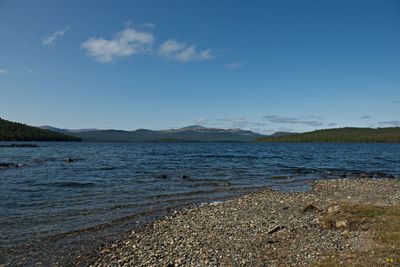 Scenic view of lake against blue sky