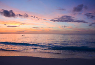 Scenic view of beach against cloudy sky