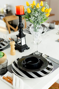 High angle view of flower in vase on table