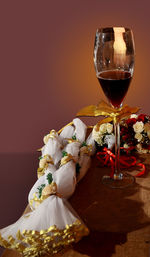 Close-up of wine glass on table