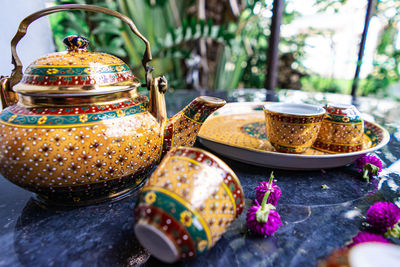 Close-up of dessert on table