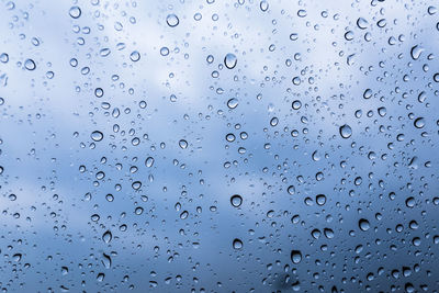 Full frame shot of raindrops on glass window