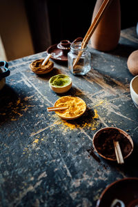 Fruits in bowl on table