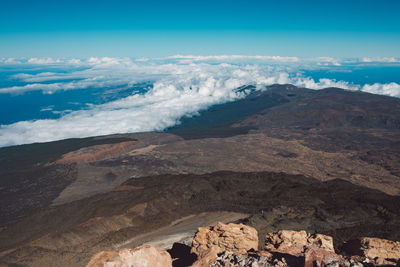 Aerial view of landscape and mountains against sky