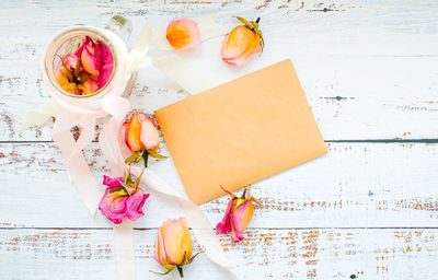 High angle view of potted plant on table
