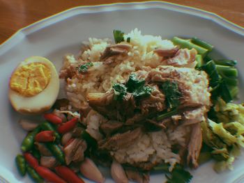 High angle view of meal served in plate