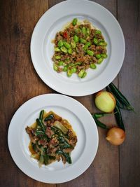 High angle view of salad in plate on table