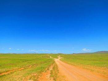 Dirt road passing through field