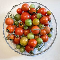 High angle view of tomatoes in bowl