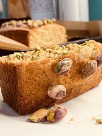 Close-up of bread in plate on table