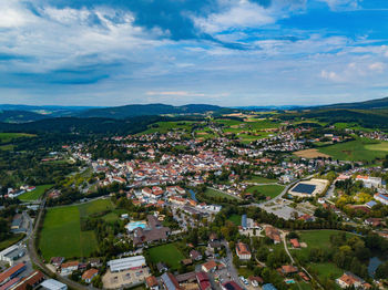 High angle view of townscape against sky