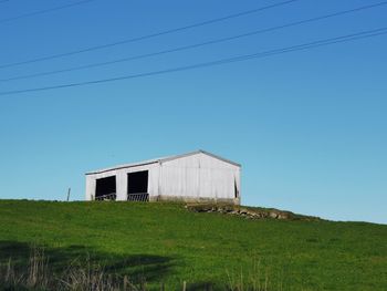 Built structure on field against clear sky