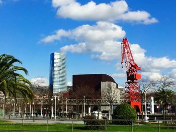 Low angle view of building against blue sky