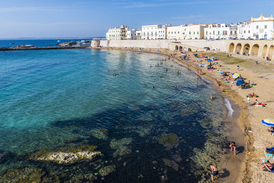 High angle view of people on beach