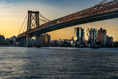 Bridge over river with buildings in background