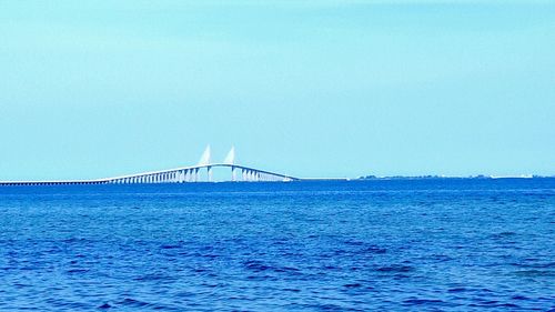 Scenic view of sea against clear blue sky