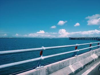 Scenic view of sea against blue sky