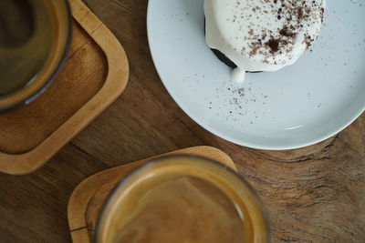 High angle view of coffee cup on table