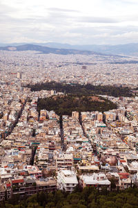 High angle shot of townscape against sky