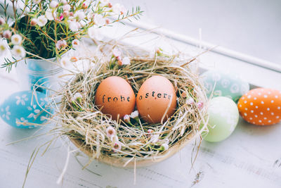 Close-up of eggs on table