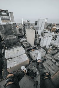 High angle view of buildings in city