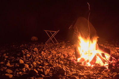 Close-up of bonfire at night