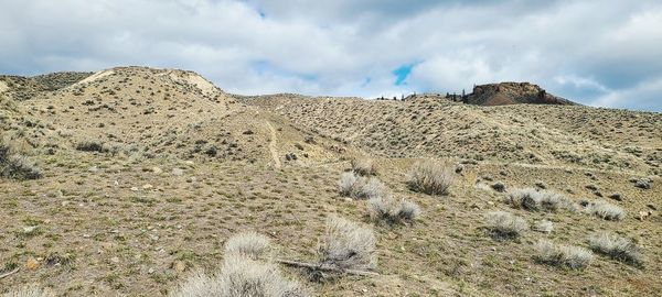 Panoramic view of arid landscape against sky