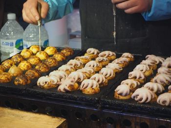 High angle view of person preparing food