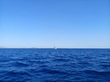 Scenic view of sea against blue sky