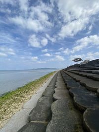 Footpath by sea against sky