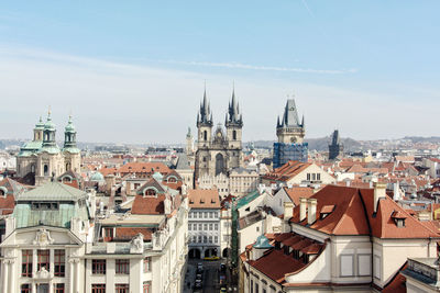 High angle view of buildings in city