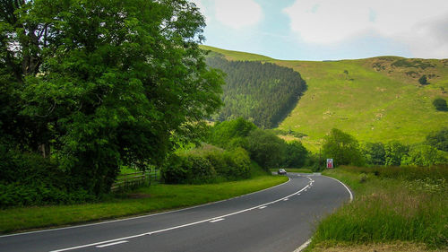 Empty road with trees in background