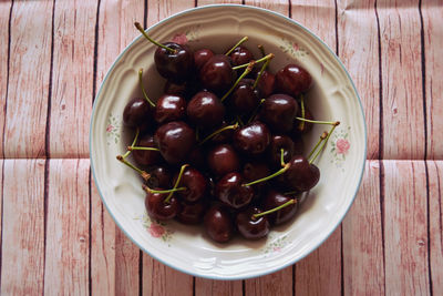 High angle view of fruits in bowl on table