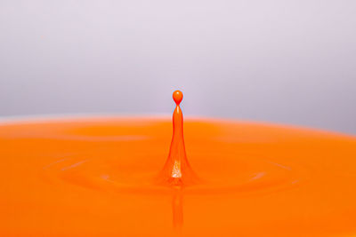 Close-up of water drops on orange surface