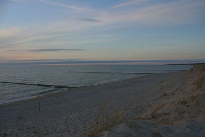 Scenic view of beach against sky during sunset
