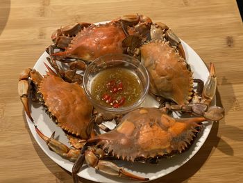 High angle view of meal served on table