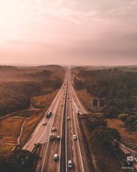 High angle view of highway against sky