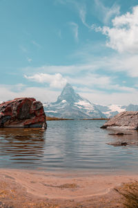 Scenic view of snowcapped mountain against sky