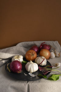 High angle view of vegetables on table